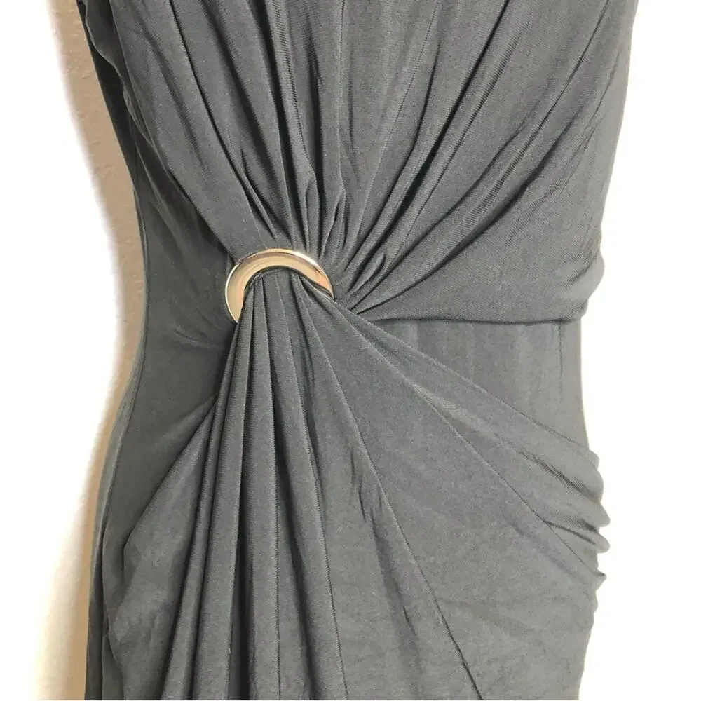 WHBM black draped front grommet cap sleeve midi dress size Medium NWT classic